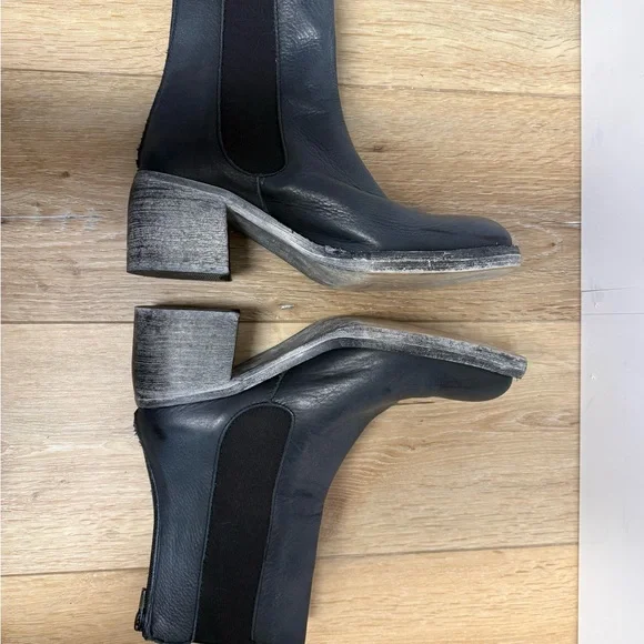Free People Blue Black Leather Ankle Boots Western Boho Heel Booties EU 38 - Picture 11 of 13
